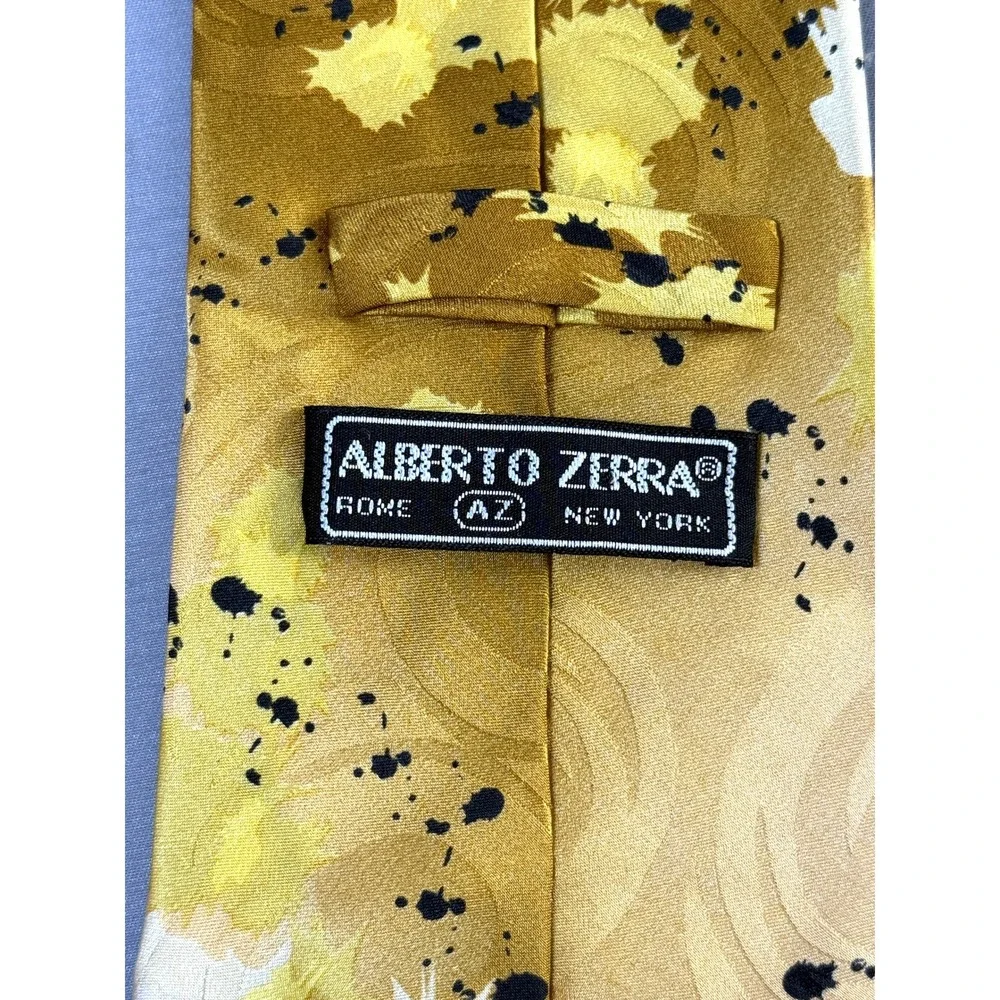 Alberto Zerra Men's 100% Silk Tie Hand Made Yellow Abstract Splatter‎ Old Money